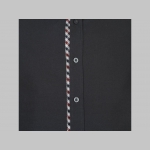 pánska čierna hrubšia košela na gombíky s krátkym rukávom a old school károvanými modrobieločervenými lemami 100%bavlna 